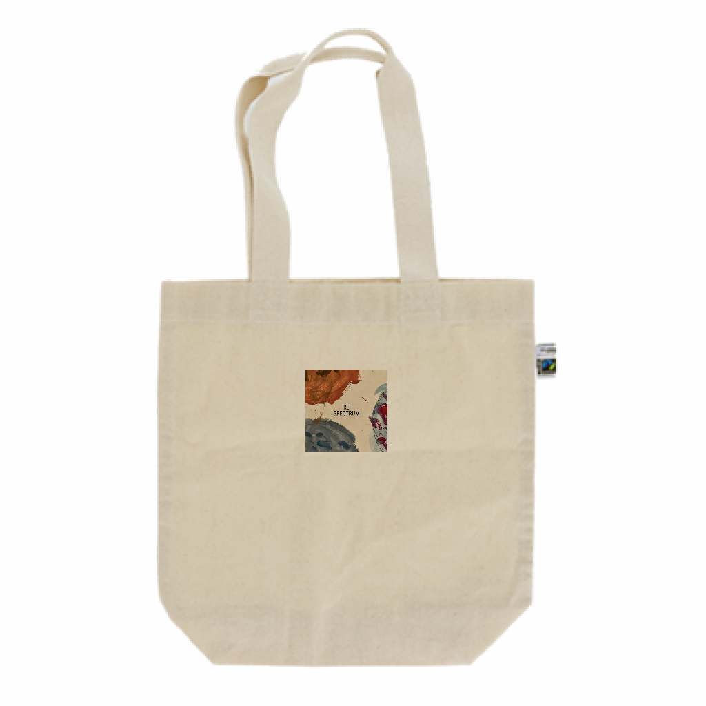 RE SPECTRUM フェアトレードトート M｜Typography Logo（ナチュラル×アースカラーセンターロゴ）