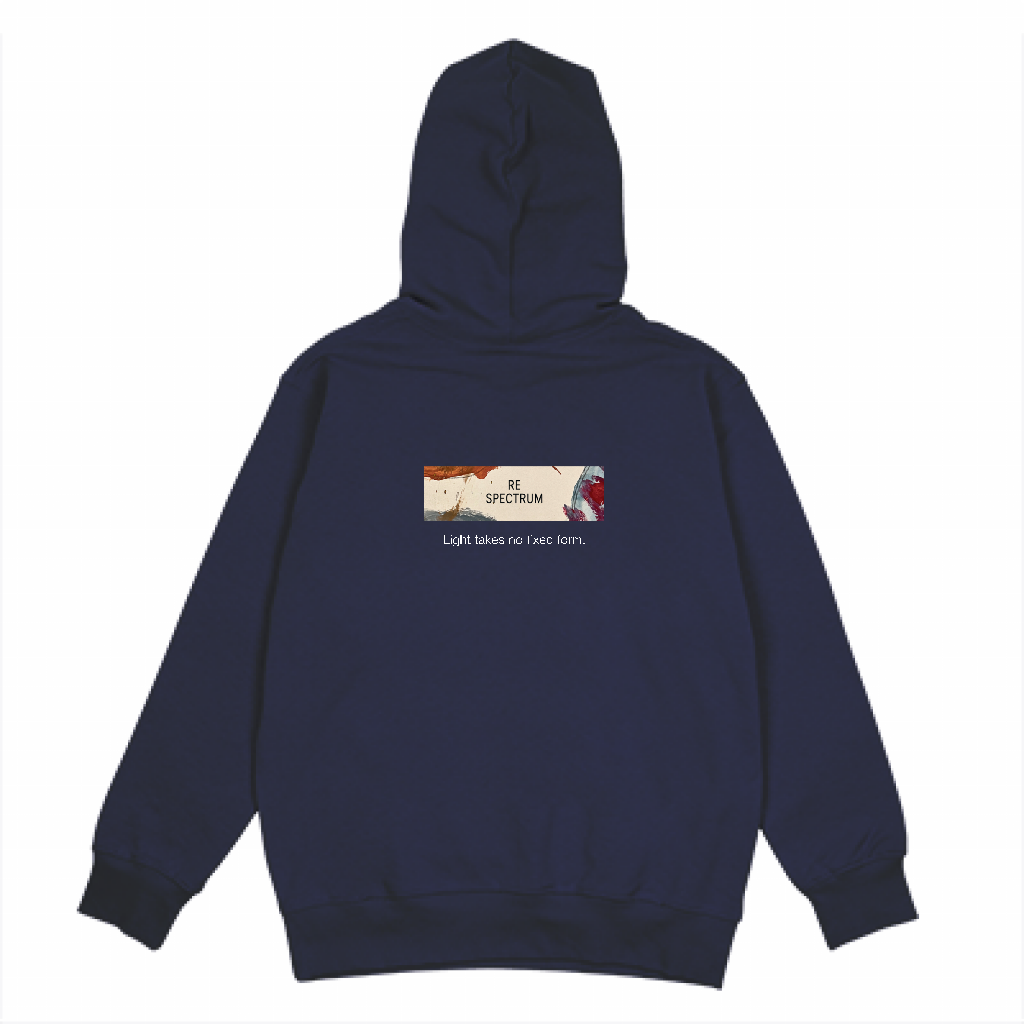 RE SPECTRUM オーガニックパーカー｜Back Patch Art（ネイビー×アースカラーロゴ中央）