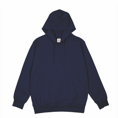 RE SPECTRUM オーガニックパーカー｜Back Patch Art（ネイビー×アースカラーロゴ中央）