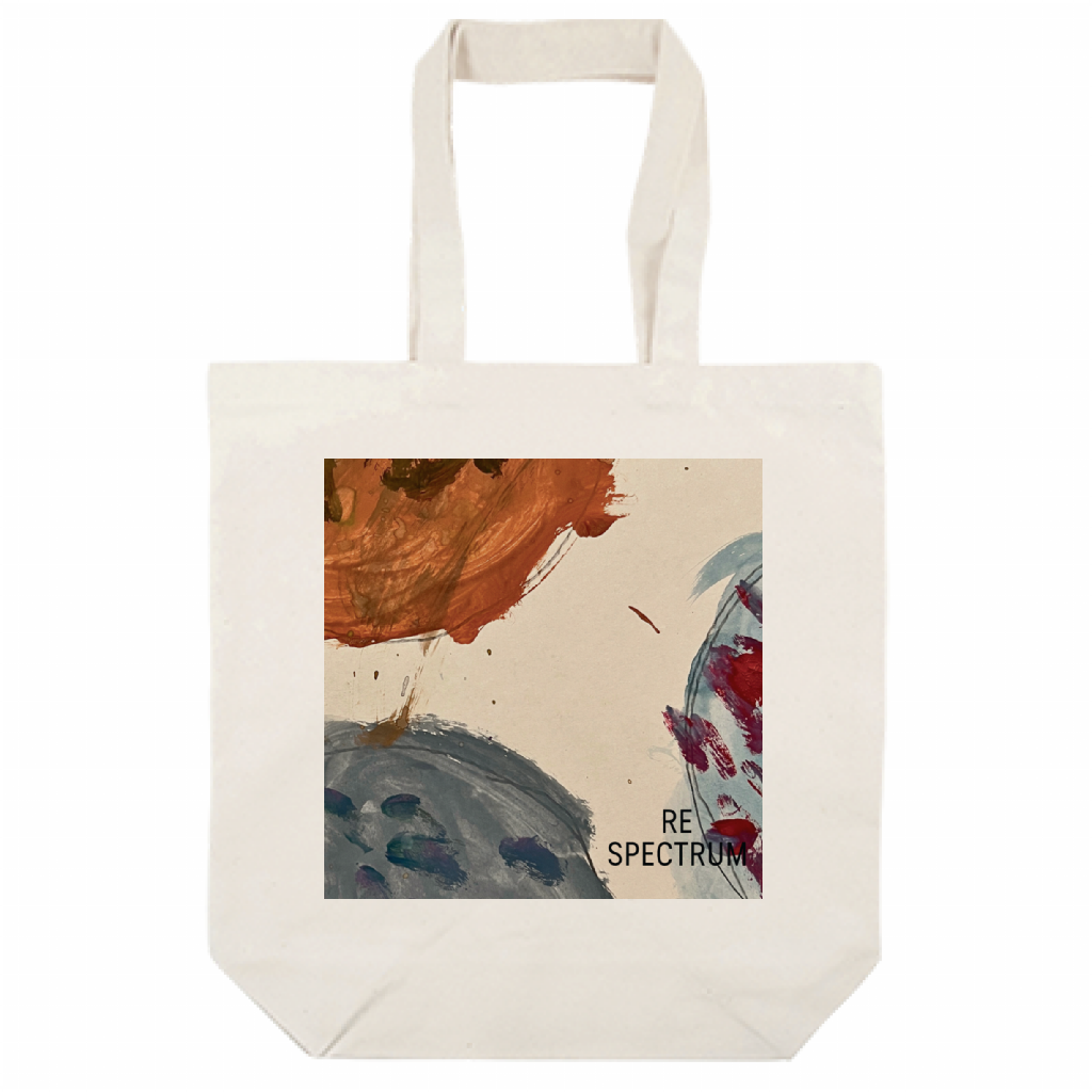 RE SPECTRUM オーガニックトート M｜Paint Block Art（ナチュラル×アースカラーサイドロゴ）